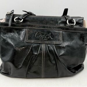 Coach Black Patent Leather Pleated Gallery Tote Bag F13761